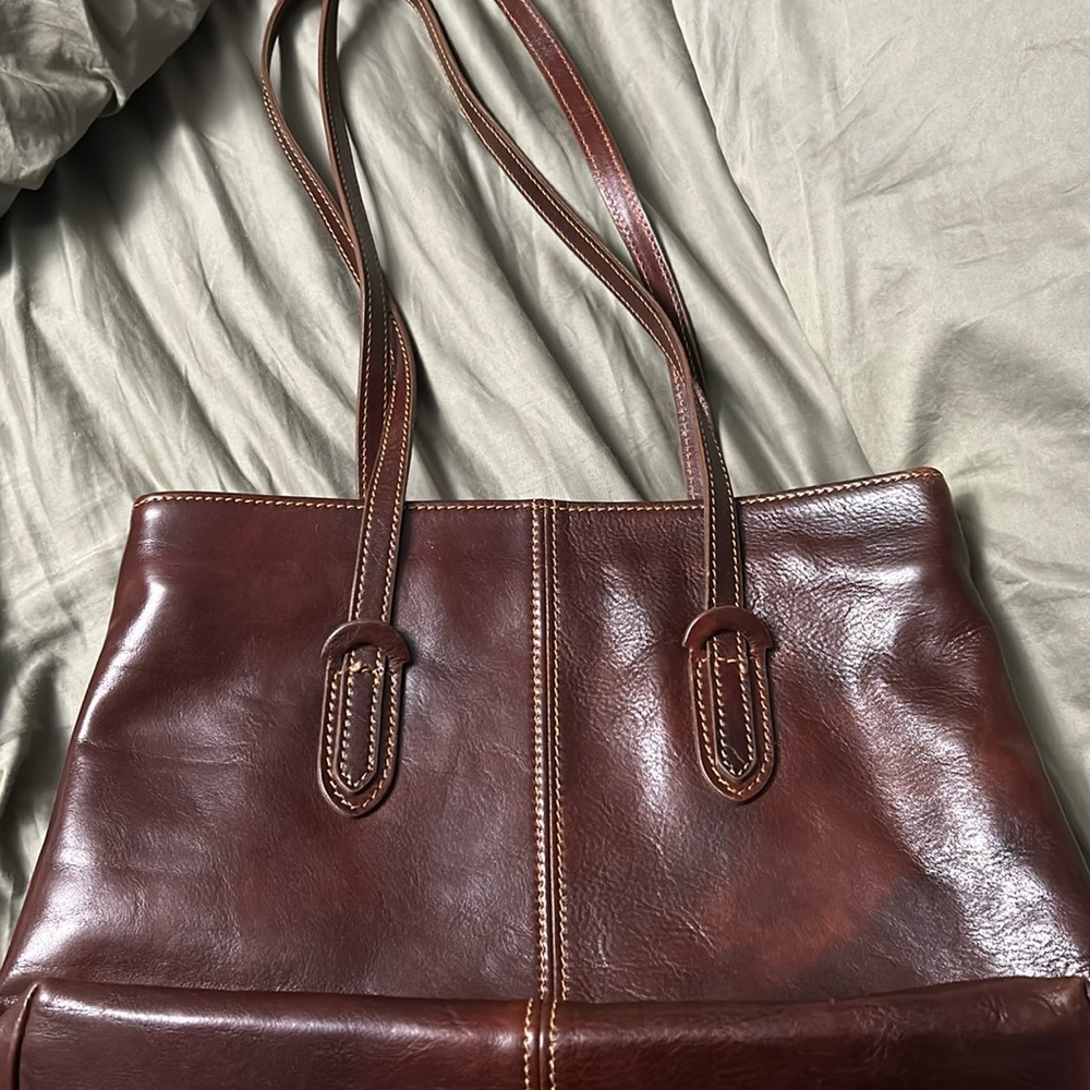 Leather handbag tote purse brown bag from Italy large